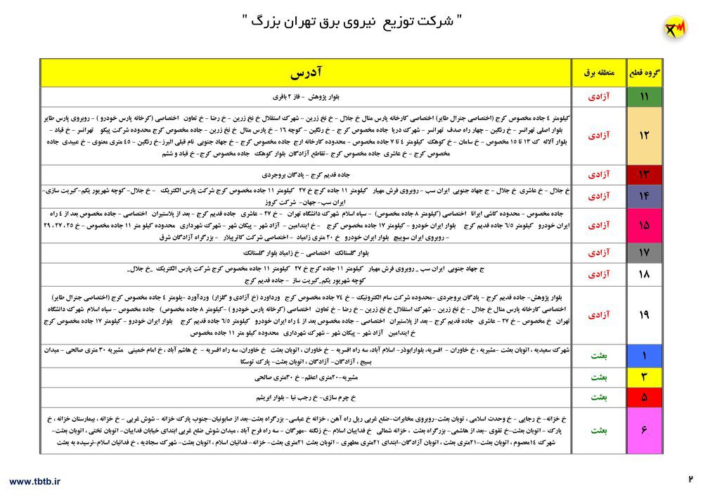 جزئیات قطعی برق در تهران