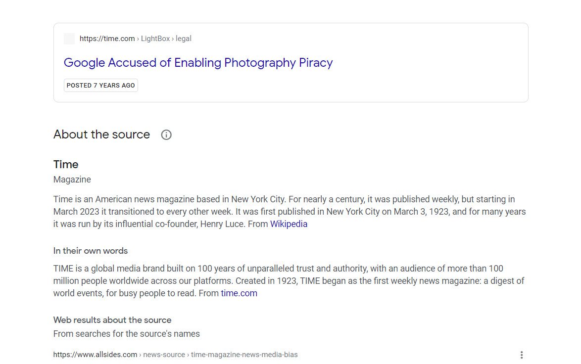 مشاهده تاریخچه صفحات اینترنتی در گوگل با استفاده از گزینه more about this page