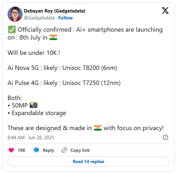 Ai+: گوشی‌های هوشمند جدید این برند ۸ جولای در هند عرضه می‌شوند – آیا قیمت‌ها شوکه‌کننده خواهند بود؟
