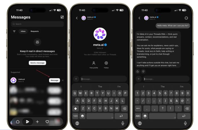 Meta AI به پیامهای خصوصی Threads میآید؛ تجربهای تازه برای گفتگوهای شخصیتر 2 قابلیتهای Meta AI در دایرکت Threads
