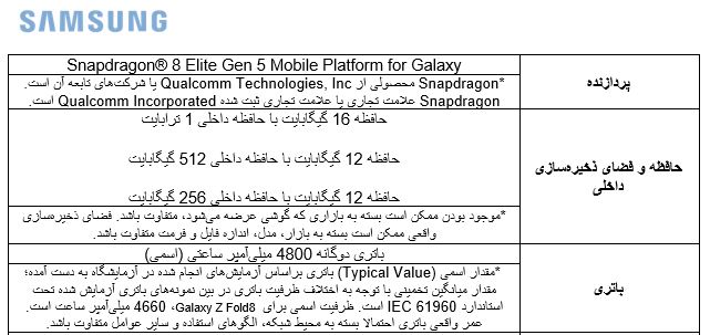 جدول مقایسه مشخصات Galaxy Z Fold8 Ultra، Fold8 و Flip8
