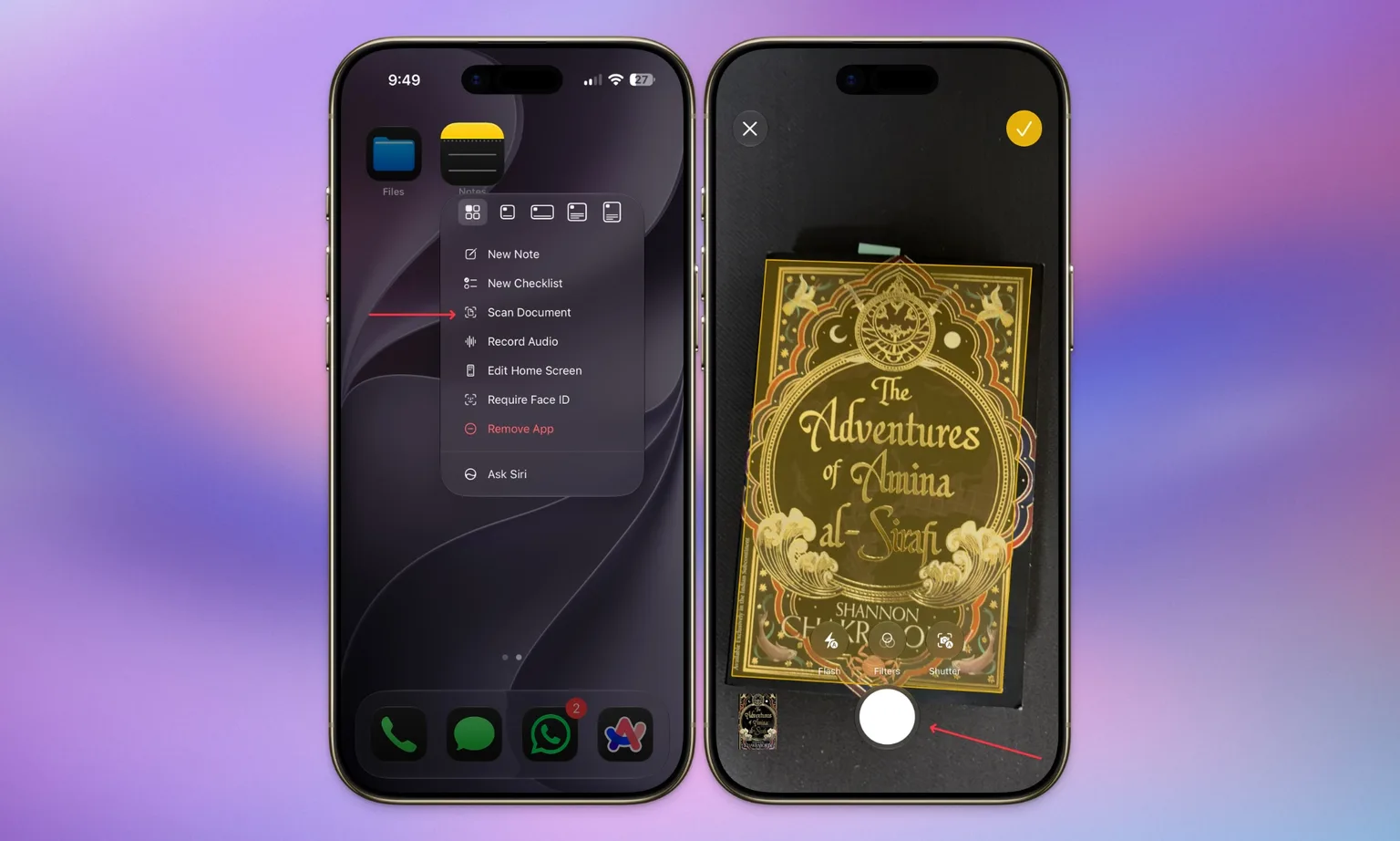  اسکن اسناد با استفاده از برنامه Notes (یادداشت‌ها)
