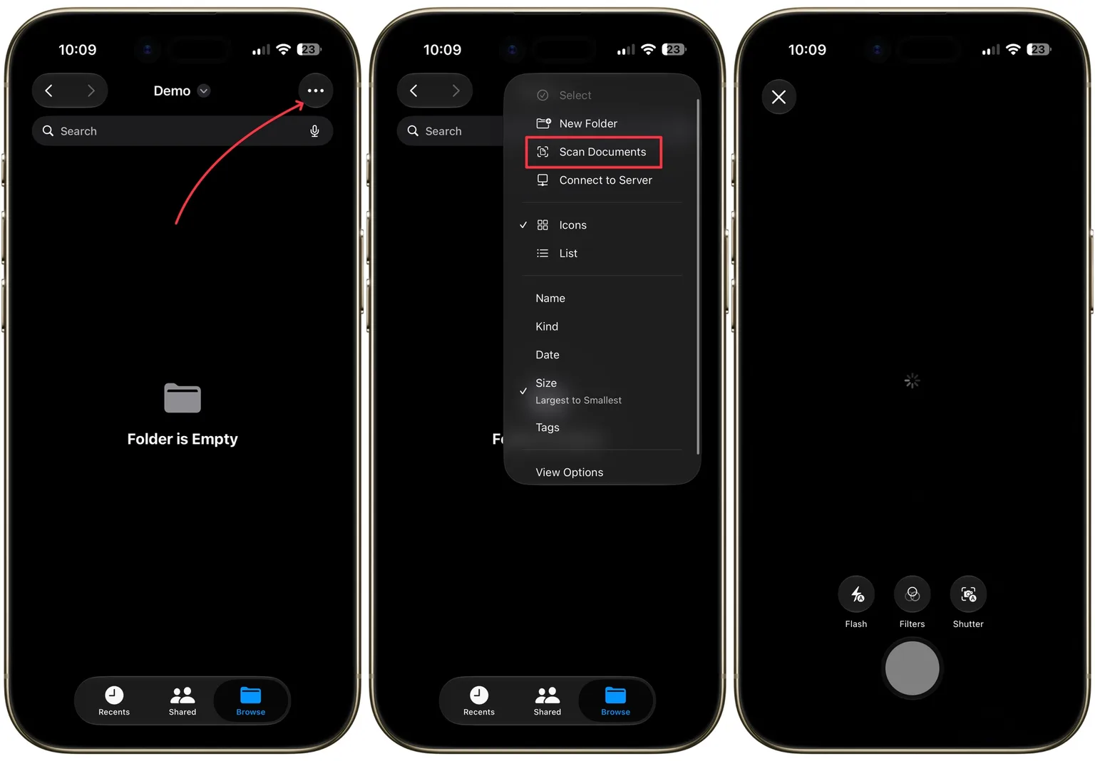  اسکن اسناد با استفاده از برنامه Files (فایل‌ها)