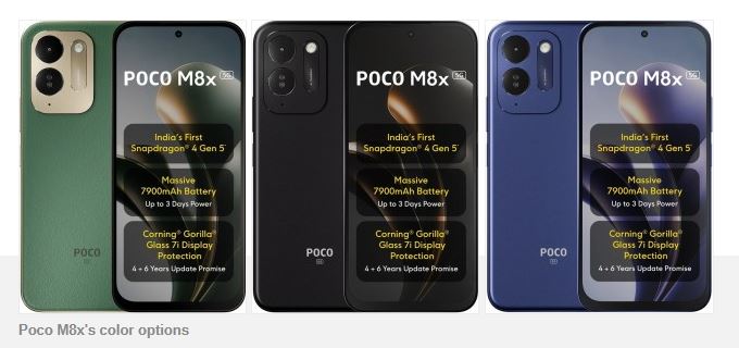 رونمایی رسمی از Poco M8x؛ باتری ۷۹۰۰ میلیآمپرساعتی و تراشه جدید Snapdragon 4 Gen 5 1 رنگبندی، قیمت و زمان عرضه